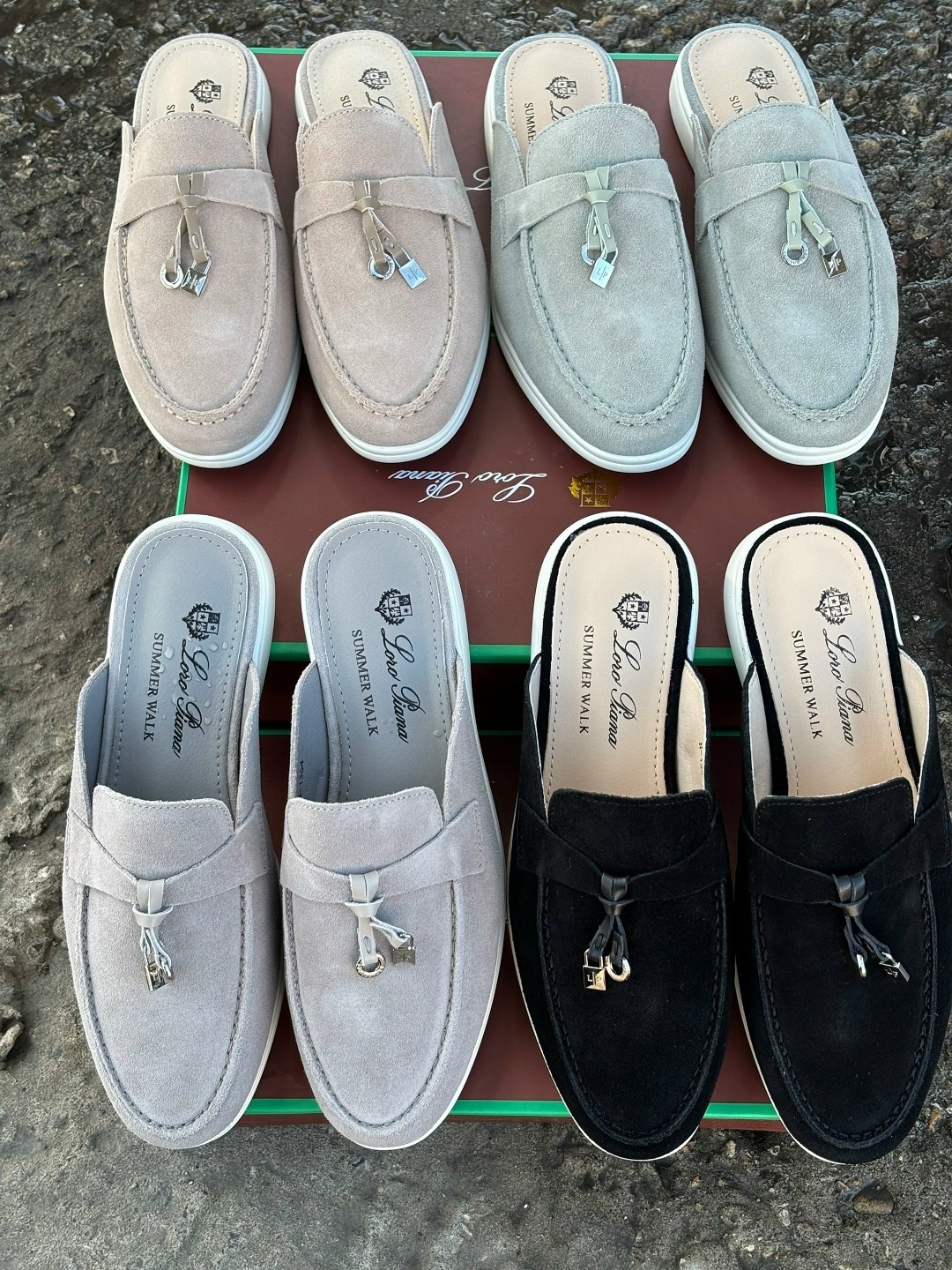 мюли loro piana,,женские замшевые мюли loro piana бежевые,лоферы loro piana,мюли замшевые