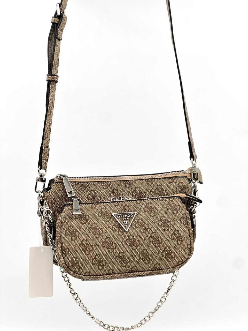 cумка guess,женская сумка guess,женская сумка guess через плечо,guess usa мини-сумка через плечо noelle,сумка через плечо guess noelle dbl pouch crossbody hwbg7879710 темно-бежевый