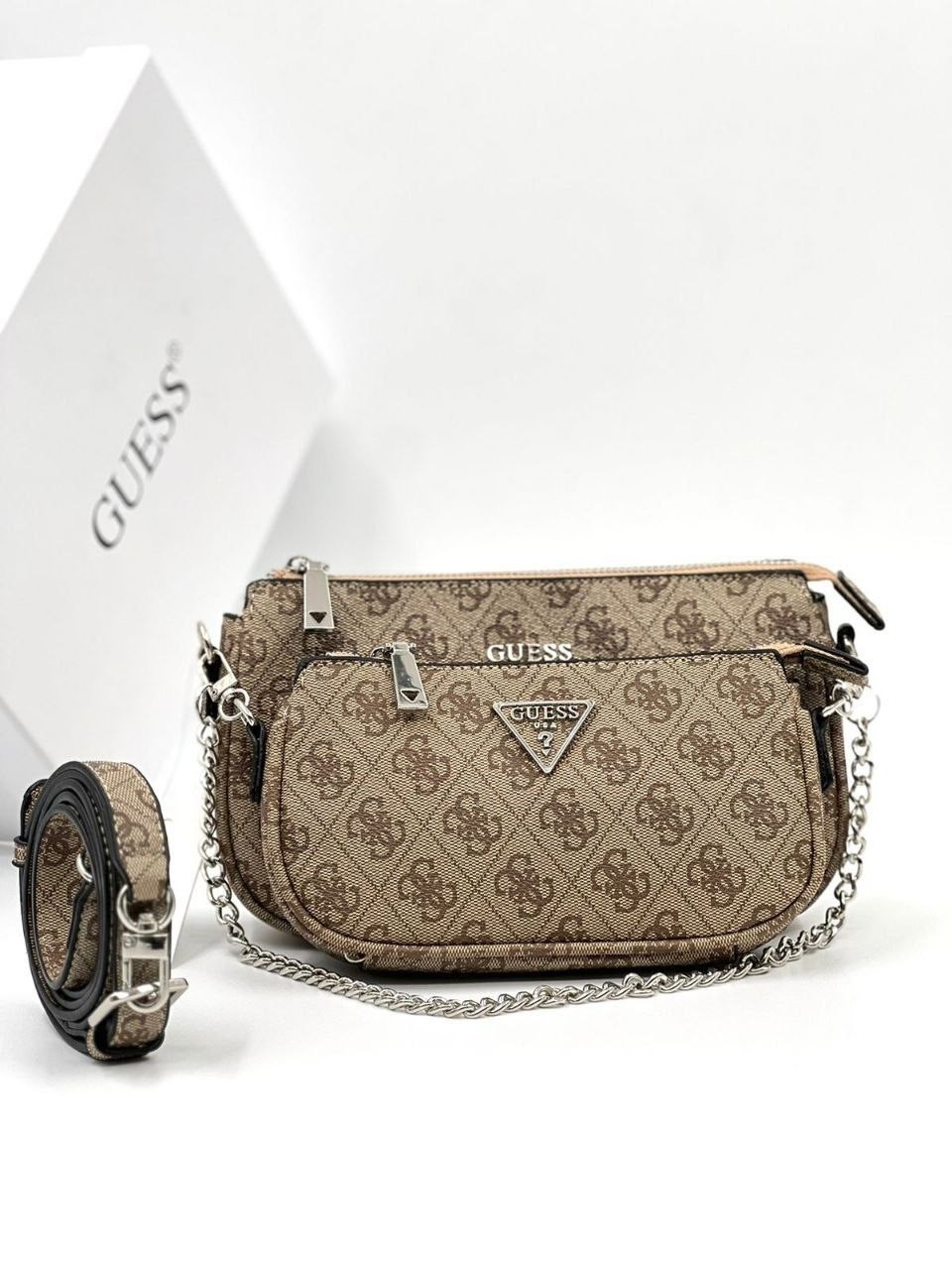 cумка guess,женская сумка guess,женская сумка guess через плечо,guess usa мини-сумка через плечо noelle,сумка через плечо guess noelle dbl pouch crossbody hwbg7879710 темно-бежевый