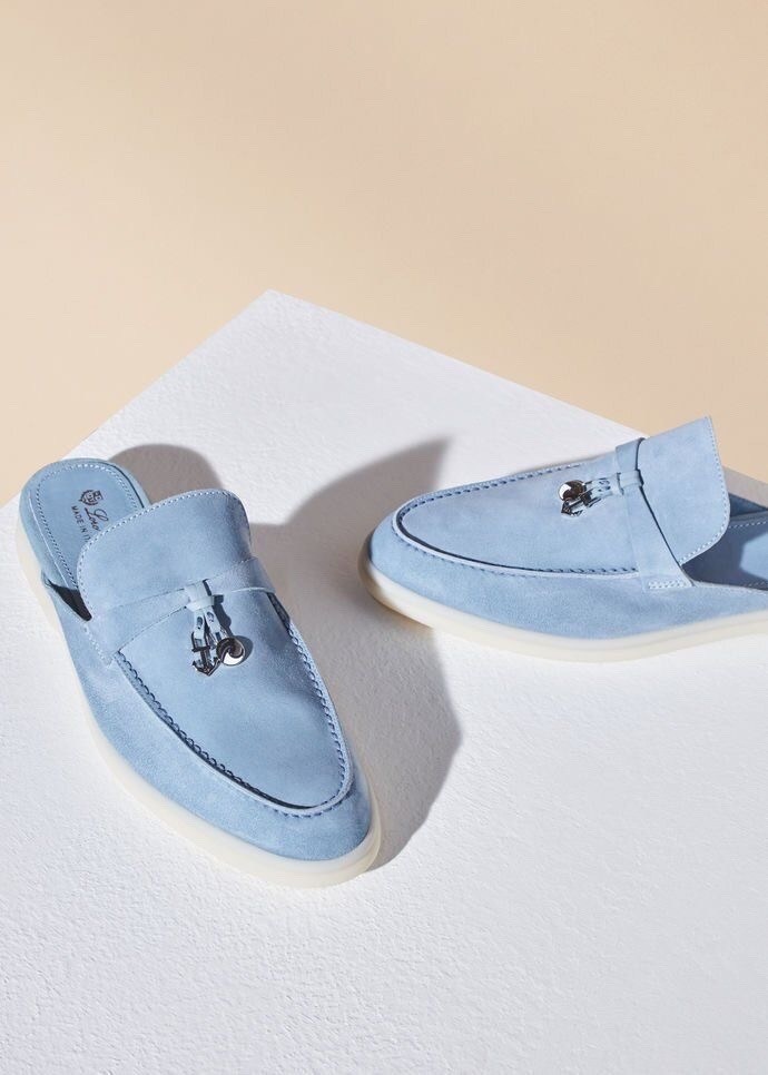 loro piana мюли,,туфли ,женские замшевые мюли loro piana голубые,мюли женские
