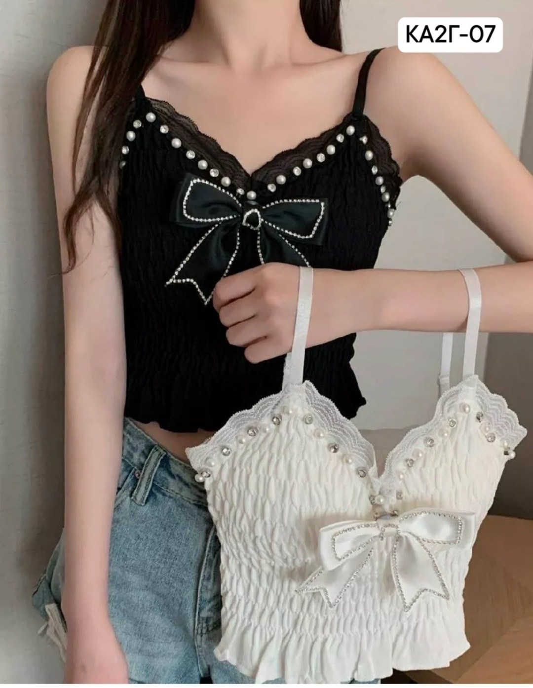 топ с атласным бантиком и жемчужинами h. h. fashion,топ с атласным бантиком и жемчужинами h. h. fashion 216918244,топ в корейском стиле,топ с бантом,топ женский кружевной