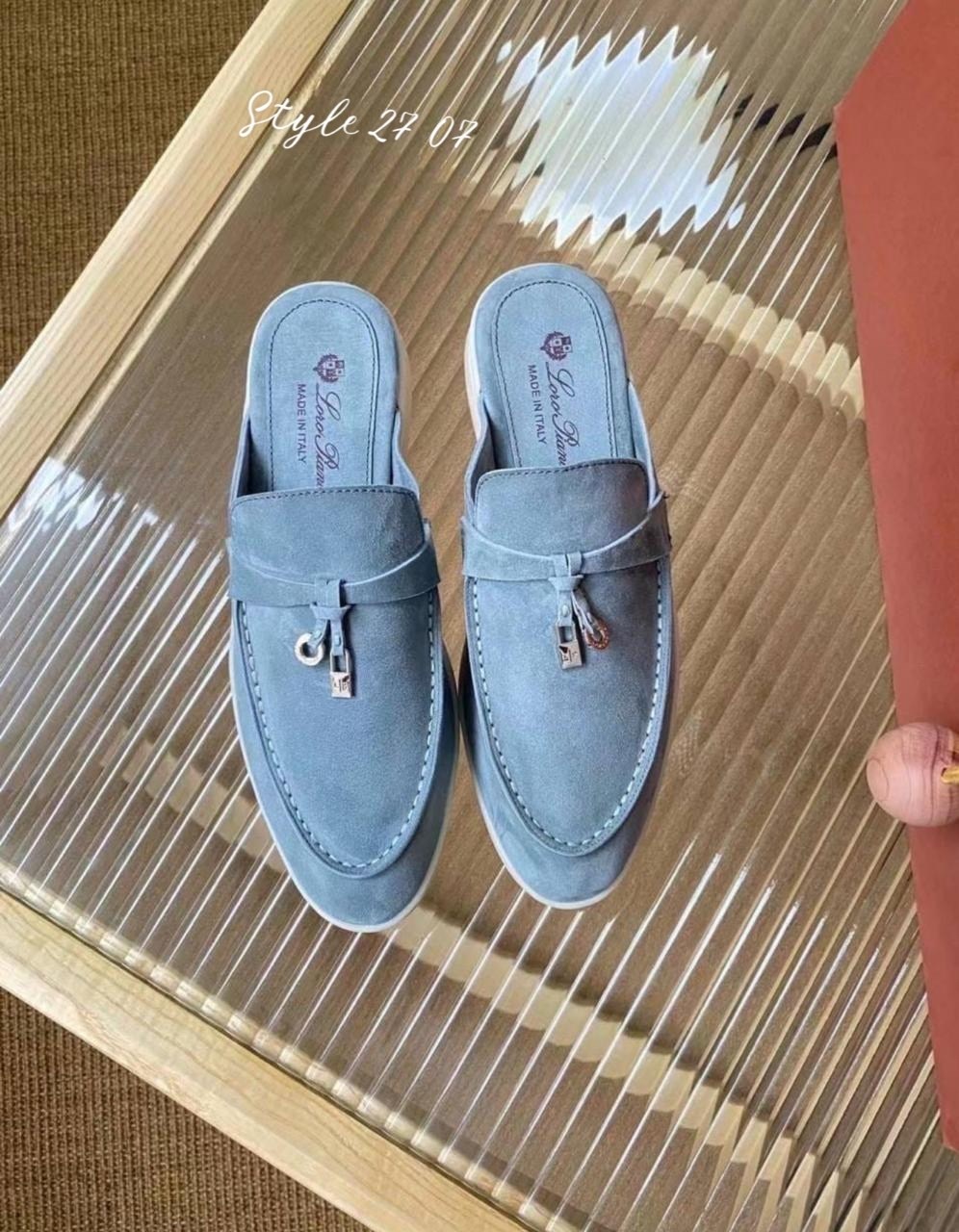 мюли loro piana,лоро пьяно ,loro piana лоферы,,женские замшевые мюли loro piana голубые