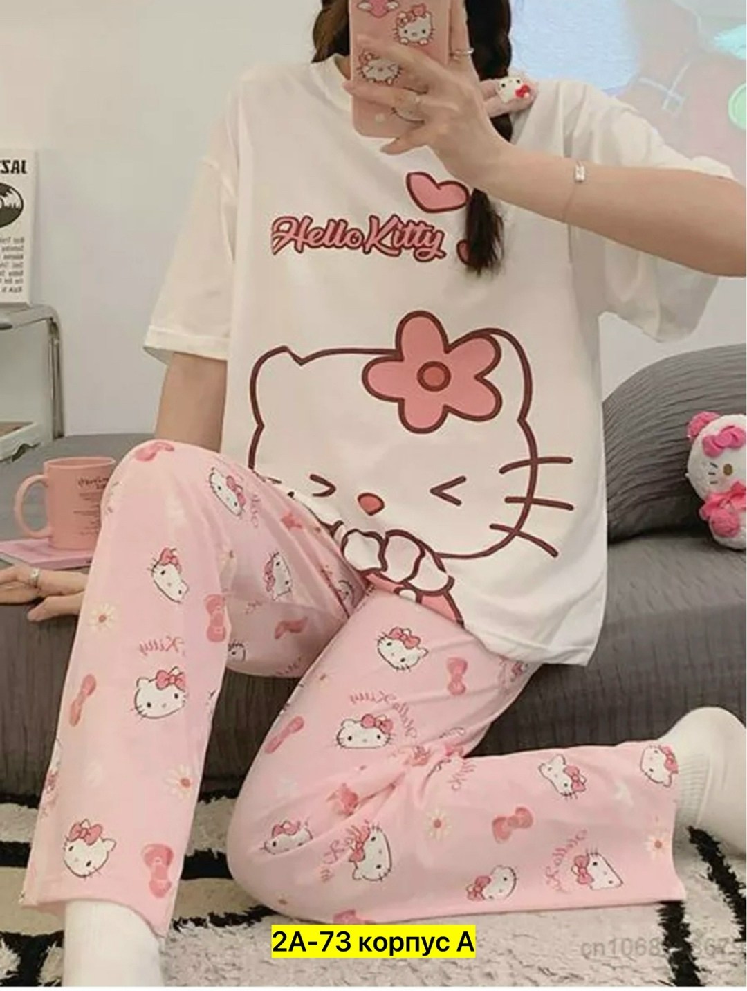 пижама со штанами женская hello kitty,комплект пижама,пижама hello kitty,пижама женская,пижама хелло китти женская