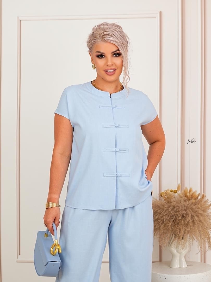костюм alani collection 2334 голубой брючный,брючные костюмы для женщин,костюмы женские,брючный костюм из крепа,брючной костюм