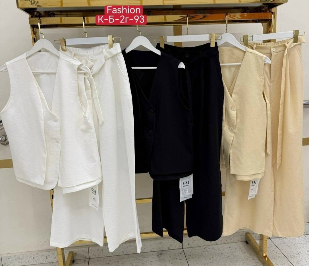 костюм классический sami fashion line женский летний брючный льняной,костюм белый брючный,брючный костюм,жилет 3039в молочный,костюм белый