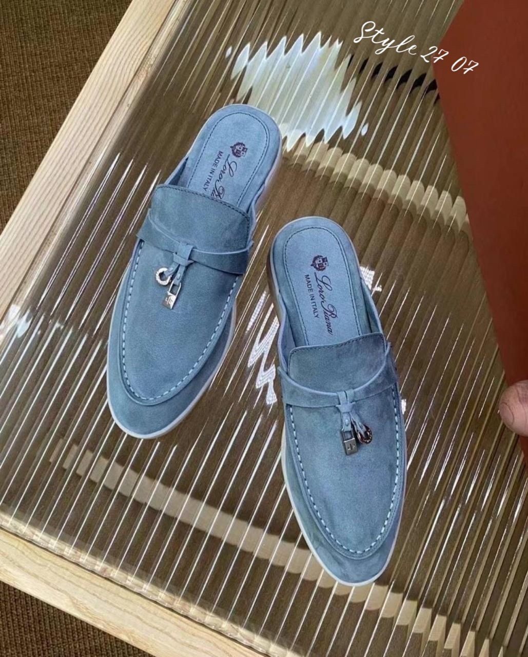 мюли loro piana,лоро пьяно ,loro piana лоферы,,женские замшевые мюли loro piana голубые