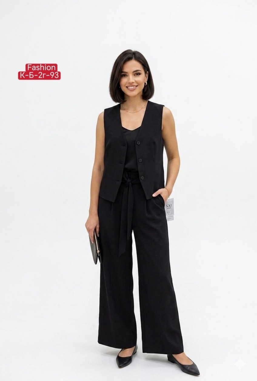 костюм классический sami fashion line женский летний брючный льняной,костюм белый брючный,брючный костюм,жилет 3039в молочный,костюм белый