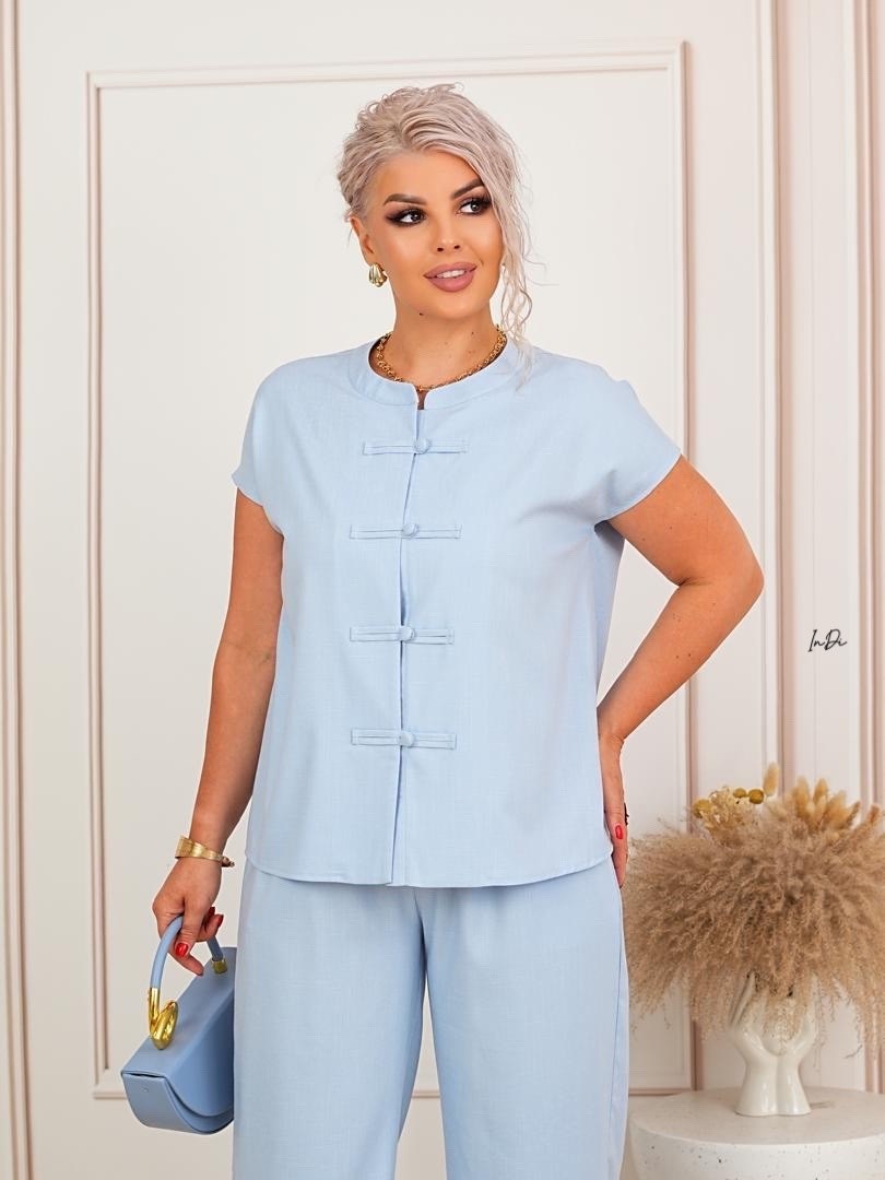 костюм alani collection 2334 голубой брючный,брючные костюмы для женщин,костюмы женские,брючный костюм из крепа,брючной костюм
