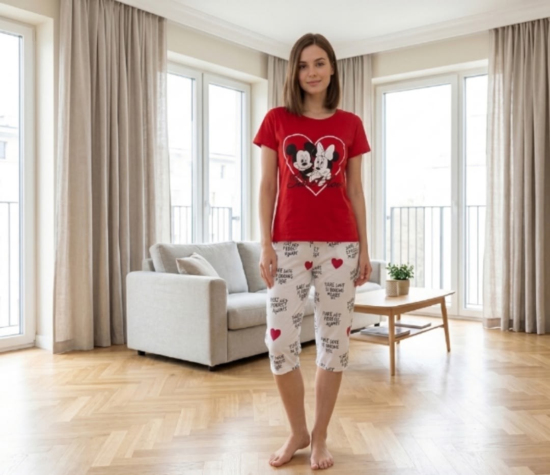 женская пижама из хлопка "минни маус" women'secret,пижама из хлопка «минни маус» women'secret,пижама женская с бриджами,женская пижама из хлопка "минни маус",костюм домашний vienetta