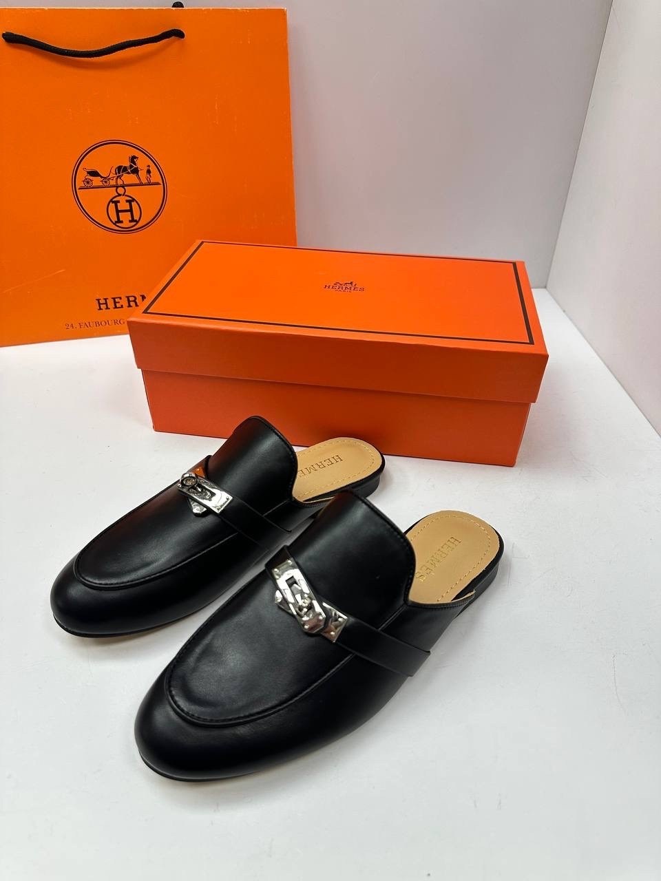 ,hermes мюли женские,мюли hermes,эрмес лоферы черные женские,кожаные мюли