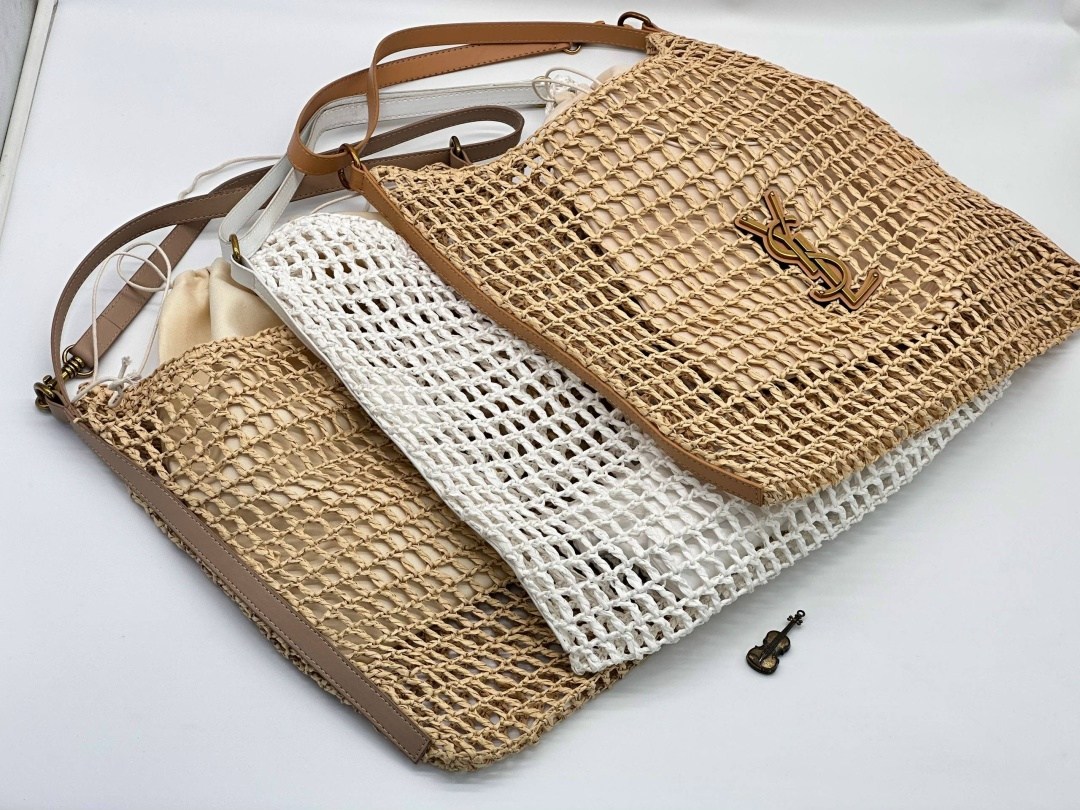 женская бежевая пляжная сумка saint laurent raffia,плетеная сумка,пляжная сумка,сумка,модная сумка