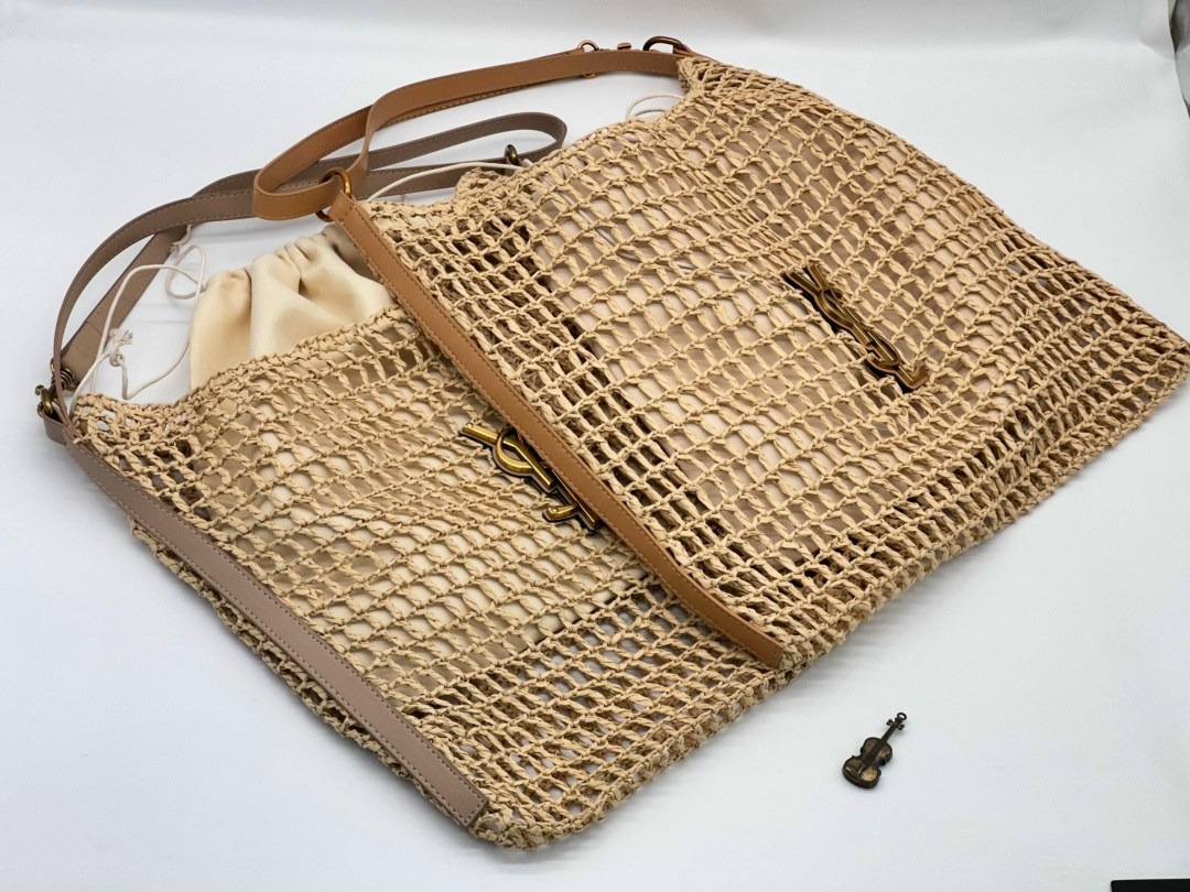 женская бежевая пляжная сумка saint laurent raffia,плетеная сумка,пляжная сумка,сумка,модная сумка