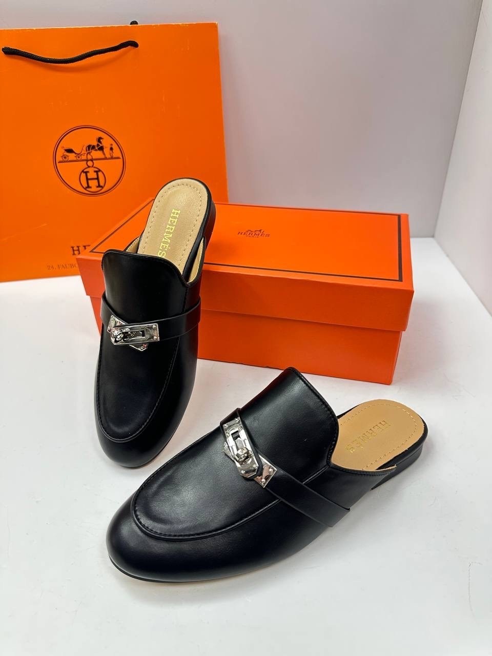 ,hermes мюли женские,мюли hermes,эрмес лоферы черные женские,кожаные мюли