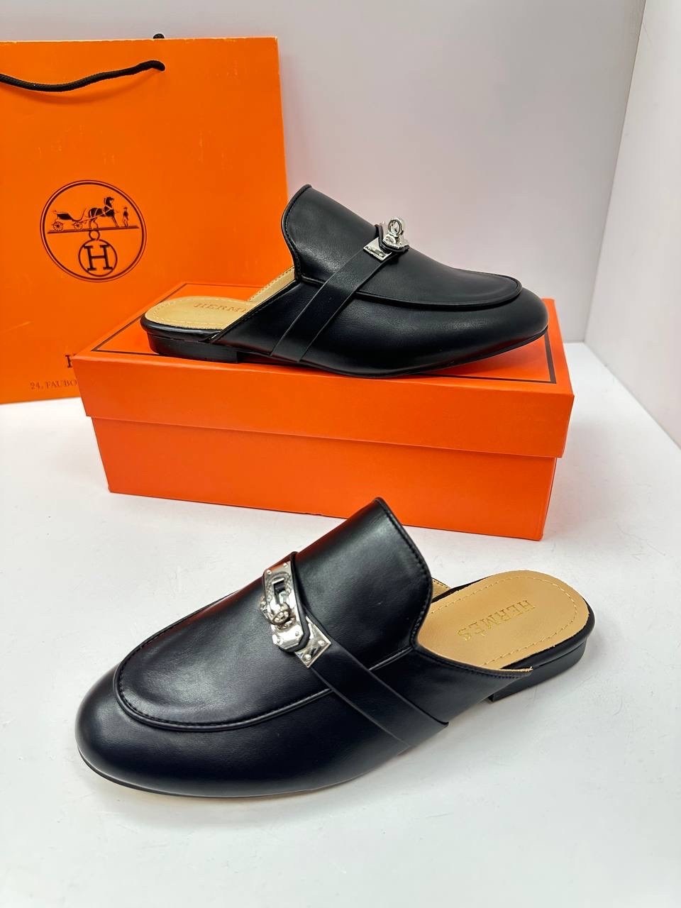 ,hermes мюли женские,мюли hermes,эрмес лоферы черные женские,кожаные мюли