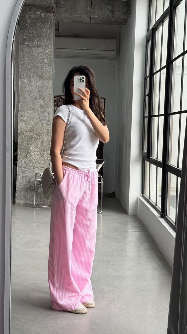 розовые брюки,штаны розовые,violon pink striped y2k wide leg pants with elastic waist,широкие брюки,брюки палаццо