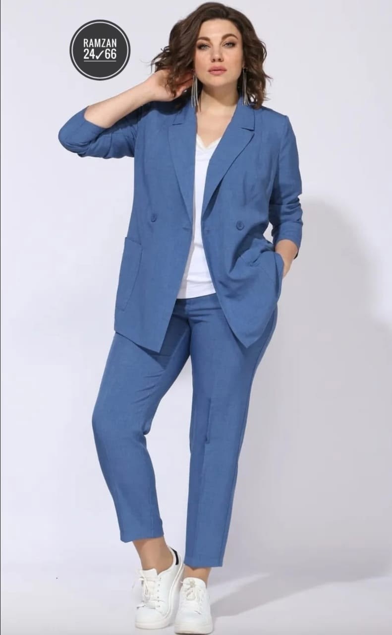 костюм брючный 24220 голубой aira style,брючные костюмы для женщин стильные,брючный костюм женский большие размеры,костюм женский брючный,брючный костюм aira style 24220 голубой тройка