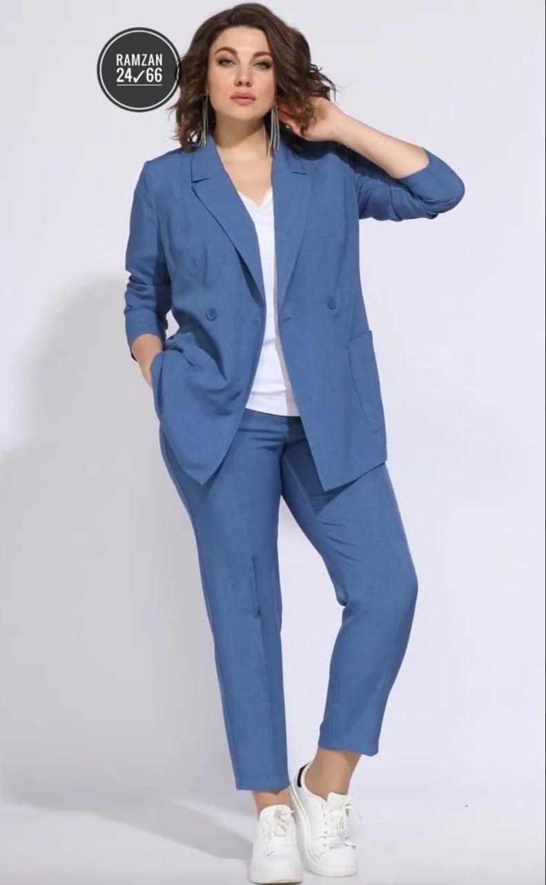 костюм брючный 24220 голубой aira style,брючные костюмы для женщин стильные,брючный костюм женский большие размеры,костюм женский брючный,брючный костюм aira style 24220 голубой тройка