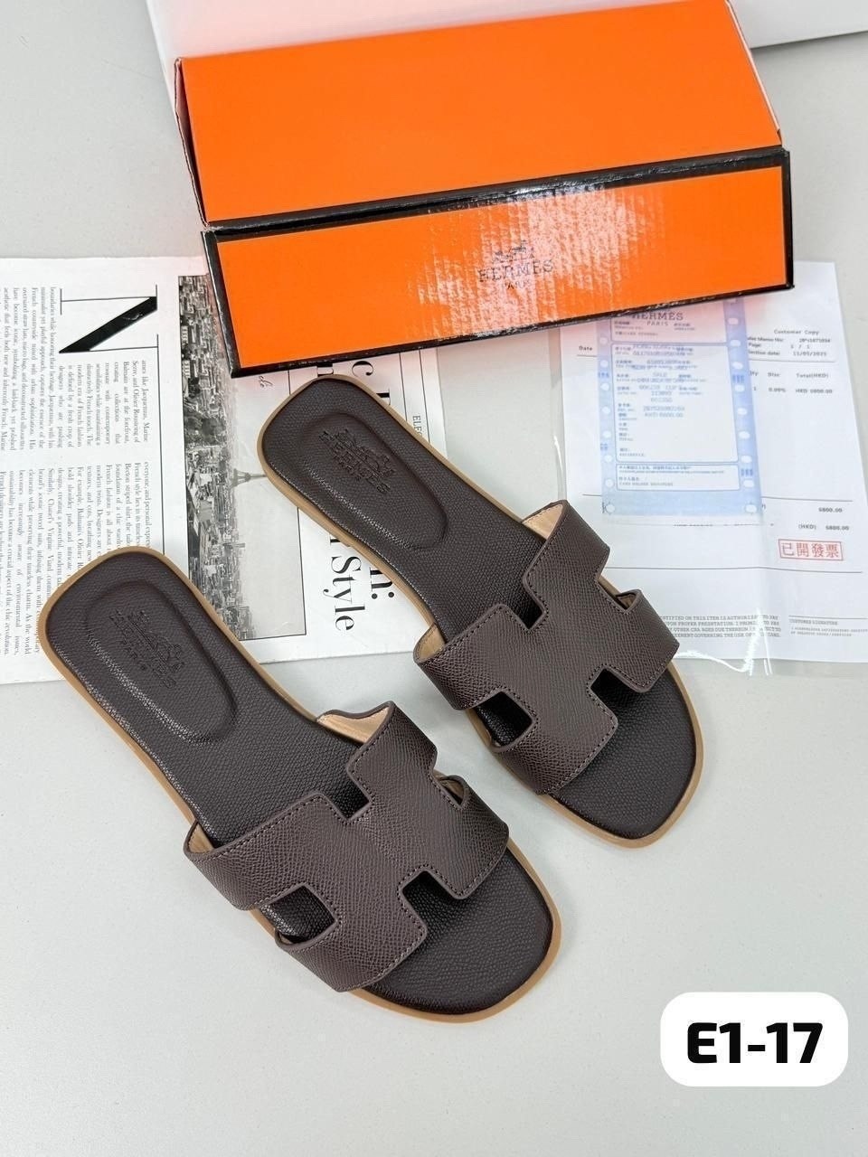 женские кожаные шлепки hermes oran коричневые,шлепки hermes женские,шлепанцы hermes,шлепки эрмес коричневые,