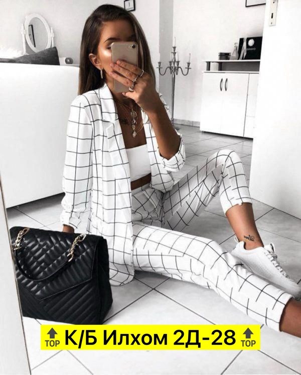 костюм в клетку женский арт. 9876866,клетчатый костюм женский,брючный костюм в клетку,костюм двойка женская,костюм в клетку