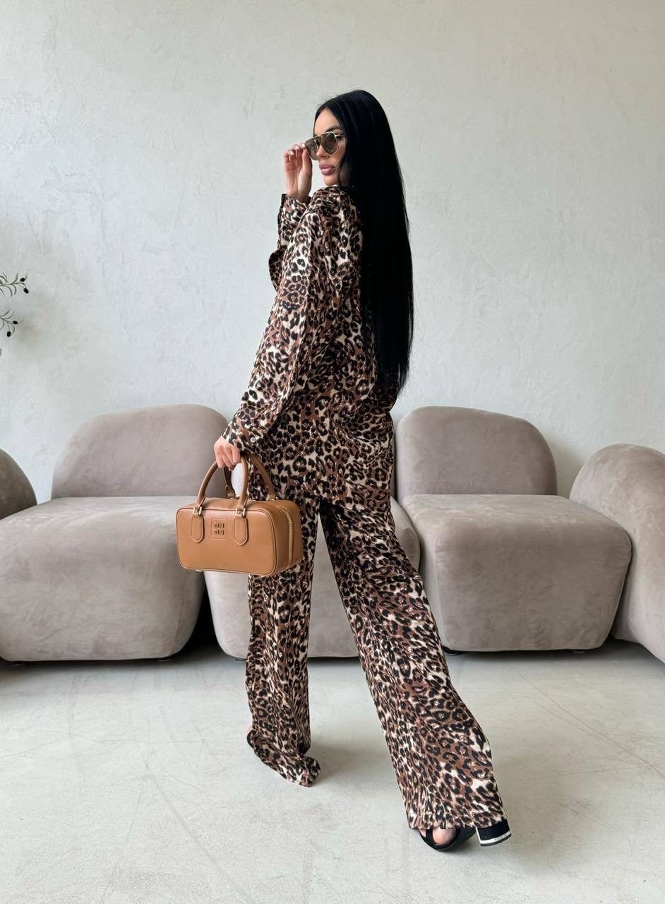 костюм брючный летний леопардовый al style,леопардовый костюм женский,леопардовый костюм,шёлковый костюм,костюмчик леопард
