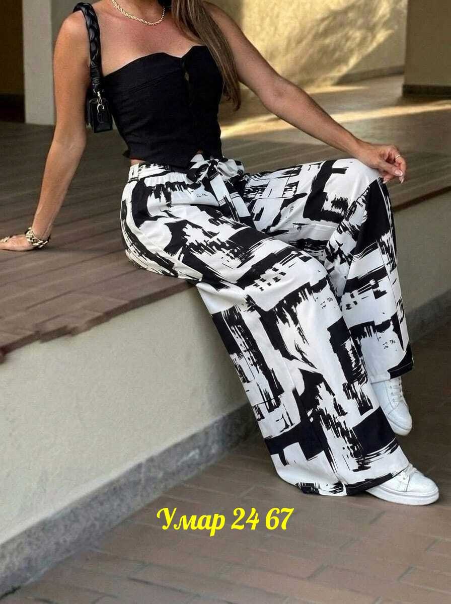 брюки широкие,модные брюки,брюки michel chic 828 черно-белый,брюки с широкими штанинами,женские свободные брюки