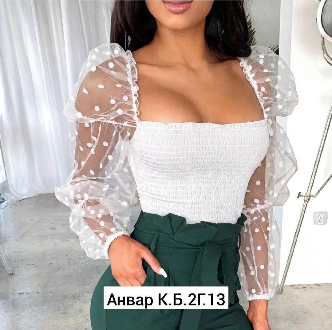 прозрачная блузка с пышными рукавами,женская блузка,блузка модная,блуза женская,блуза