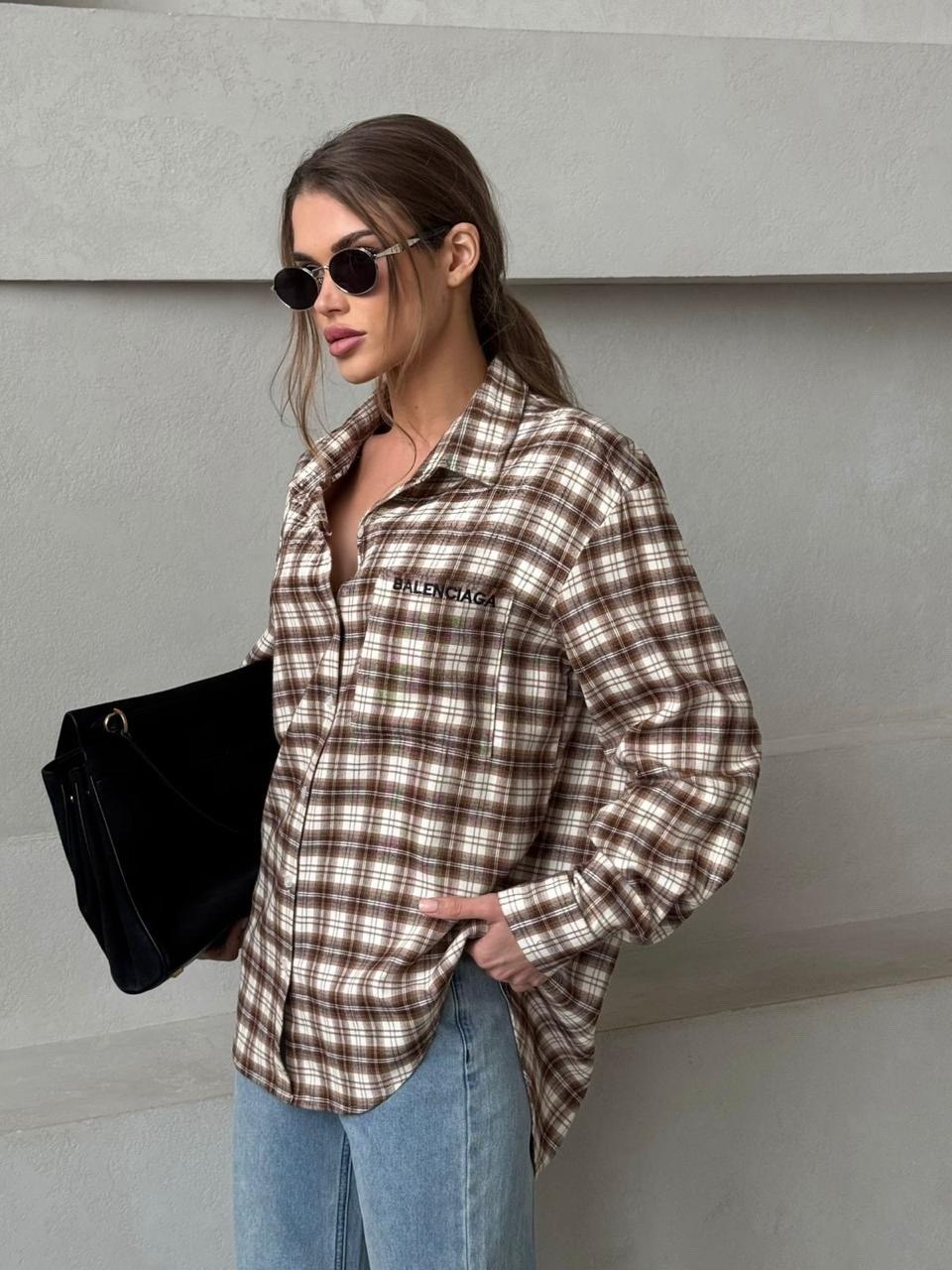 рубашка оверсайз в клетку thirteen brand,рубашка оверсайз в клетку хлопок pahomova oksana,рубашка клетка,стильная рубашка,рубашка женская в клетку