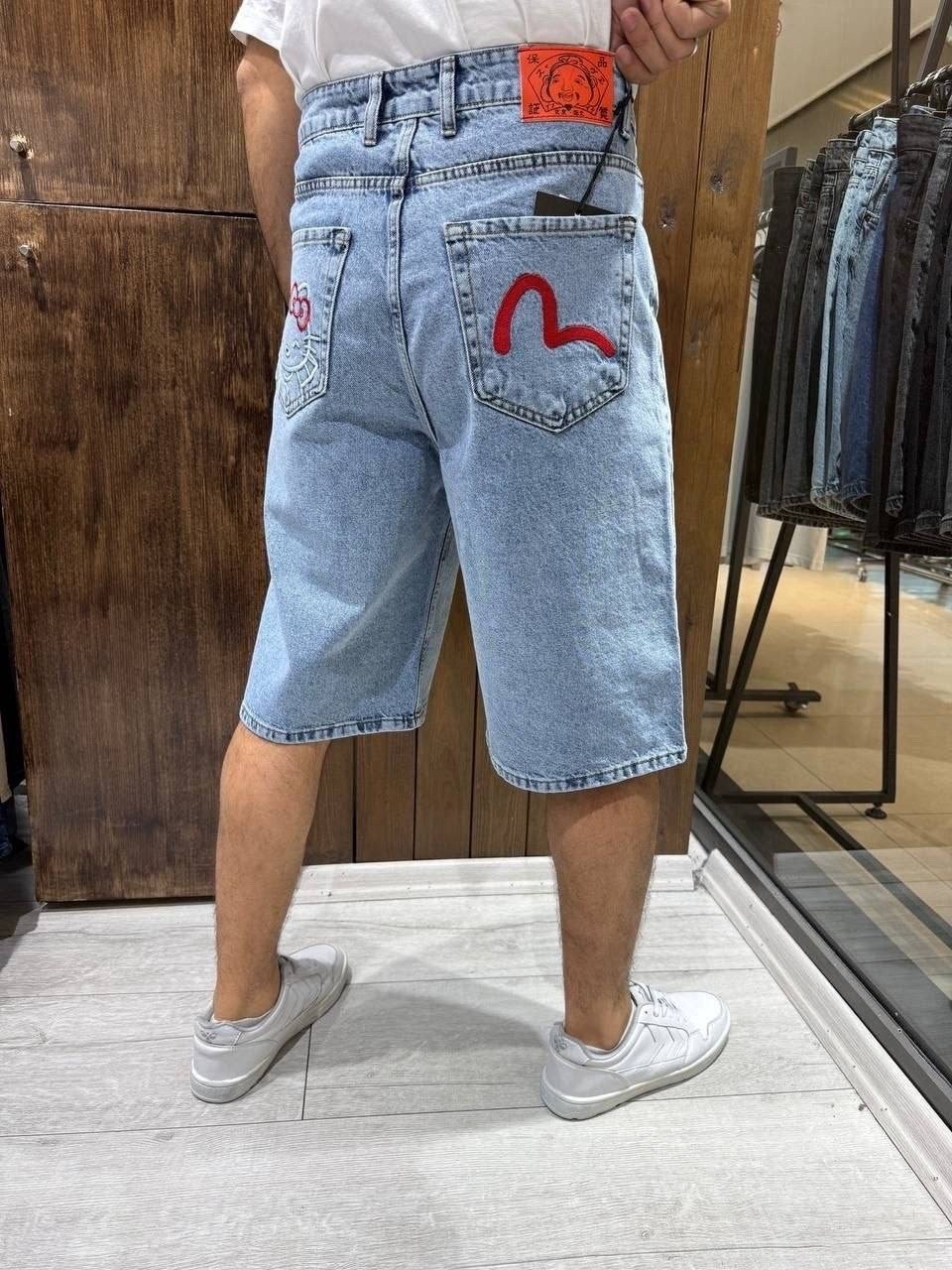 шорты evisu,мужские шорты,джинсовые шорты,evisu джинсы,джинсовые шорты с вышивкой