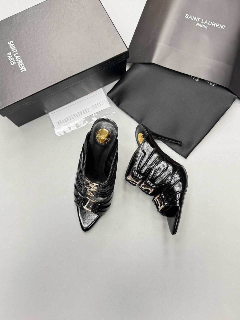 ,кожаные мюли,женская ,босоножки yves saint laurent,каблуки туфли