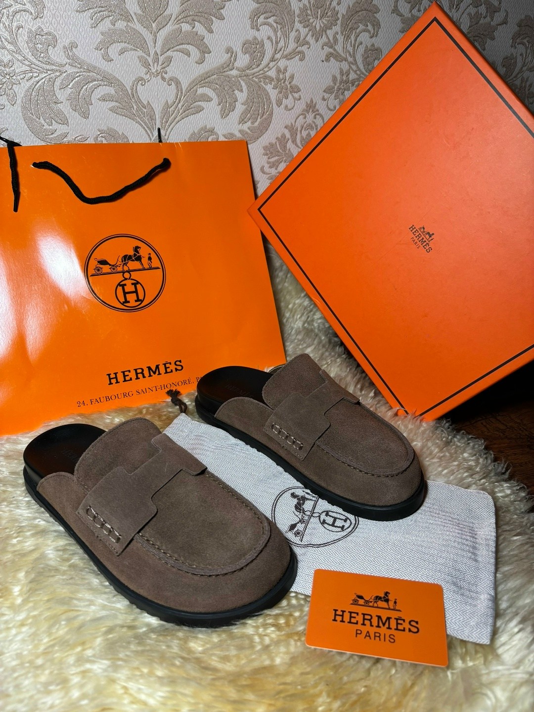 мюли hermes,hermes мюли женские,, hermes,замшевые шлепанцы hermes