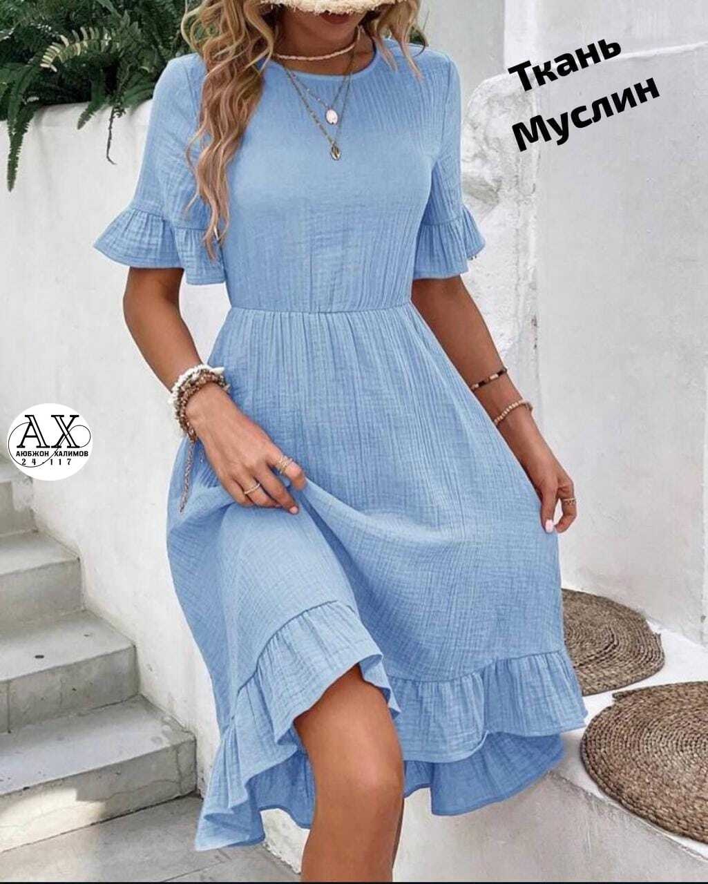 женское летнее платье,платье летнее,женское летнее платье миди,женское платье из муслина,стильное летнее платье