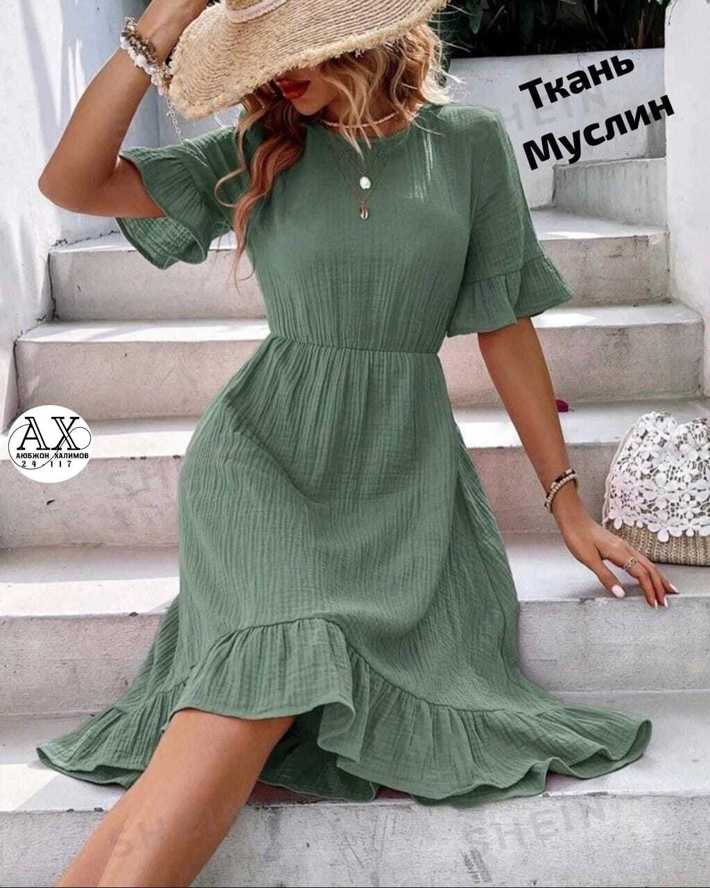 женское летнее платье,платье летнее,женское летнее платье миди,женское платье из муслина,стильное летнее платье