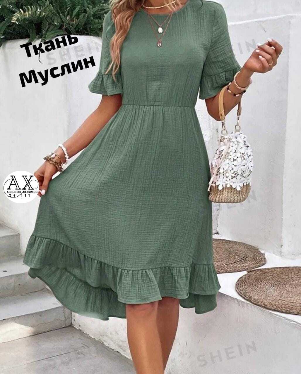 женское летнее платье,платье летнее,женское летнее платье миди,женское платье из муслина,стильное летнее платье