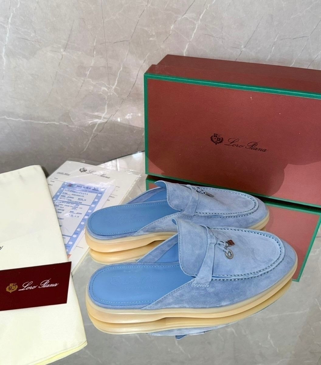 ,женские замшевые мюли loro piana голубые,лоферы loro piana,мюли loro piana,мокасины лоро пиано женские