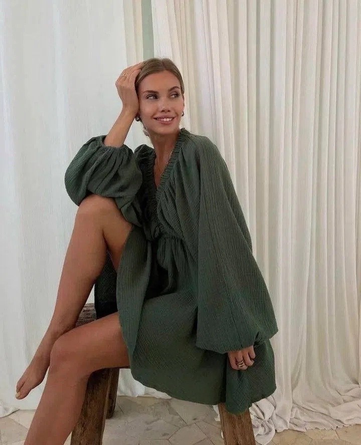 женское платье из муслина,платье из муслина,платье из муслина с резинкой,летнее платье из муслина,платье cвободного кроя