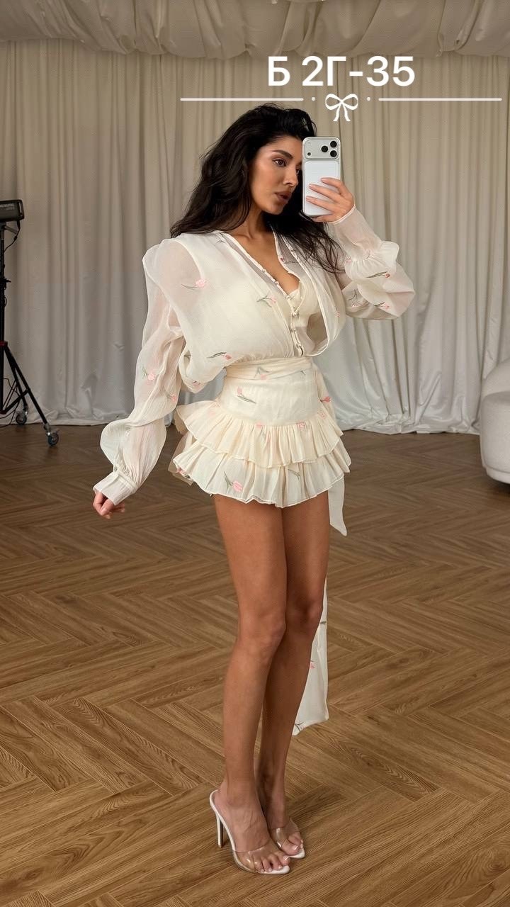 костюм летний юбка и блузка с воланами муслиновая herstyle 326251308,блузка с оборками,блузка женская,женская кофта,рубашка женская с рюшами