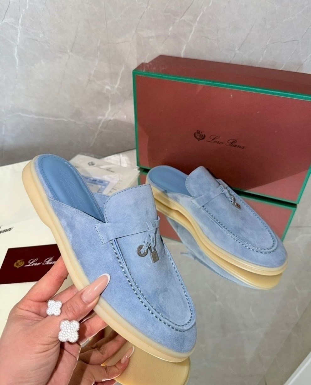 ,женские замшевые мюли loro piana голубые,лоферы loro piana,мюли loro piana,мокасины лоро пиано женские