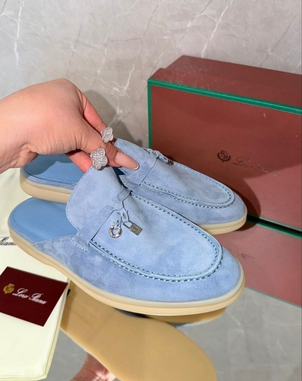 ,женские замшевые мюли loro piana голубые,лоферы loro piana,мюли loro piana,мокасины лоро пиано женские