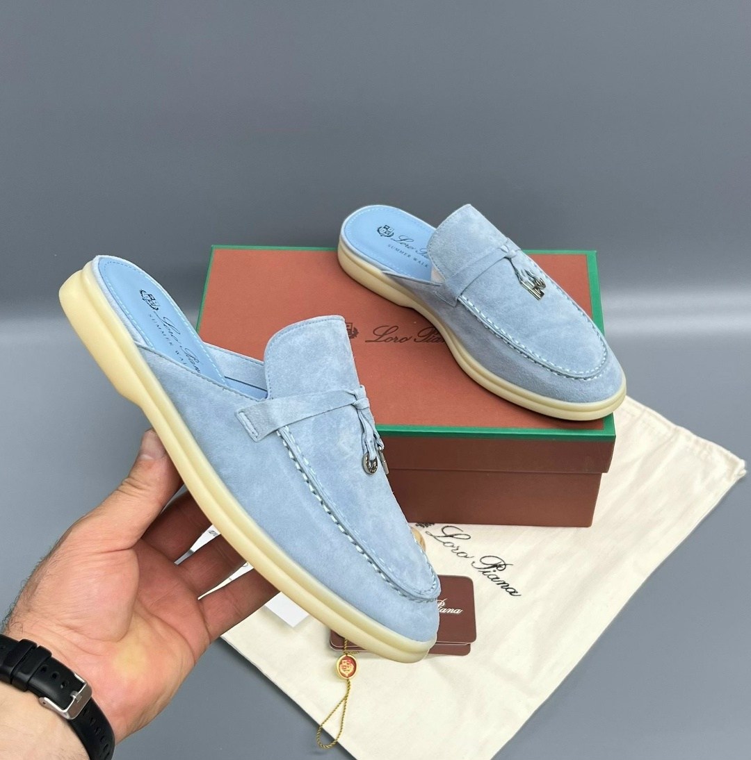 ,мюли loro piana,женские замшевые мюли loro piana голубые,лоферы loro piana,лоферы loro piana женские