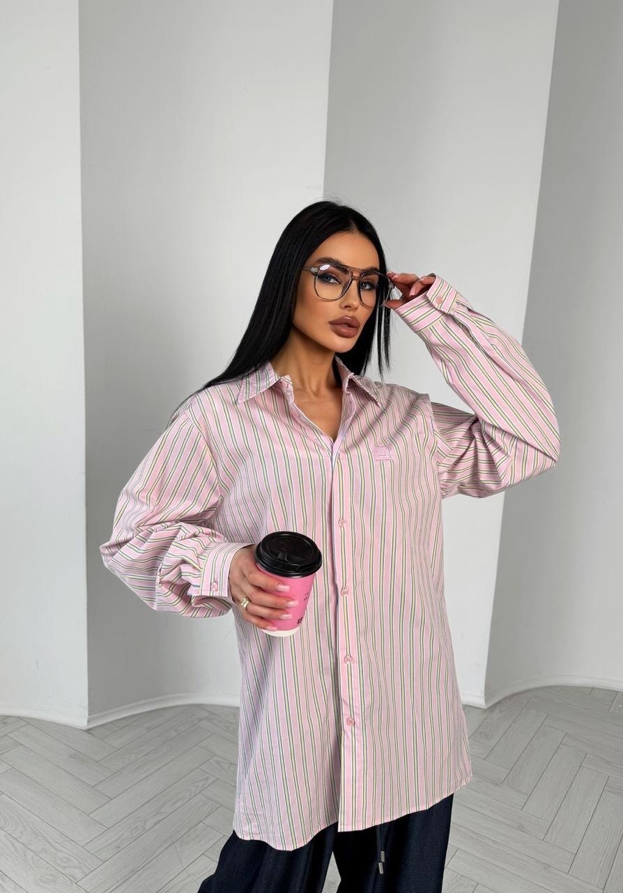хлопковая рубашка в полоску оверсайз cosmo brand,рубашка свободного кроя,рубашка женская,рубашка розовая,рубашка прямая свободного кроя