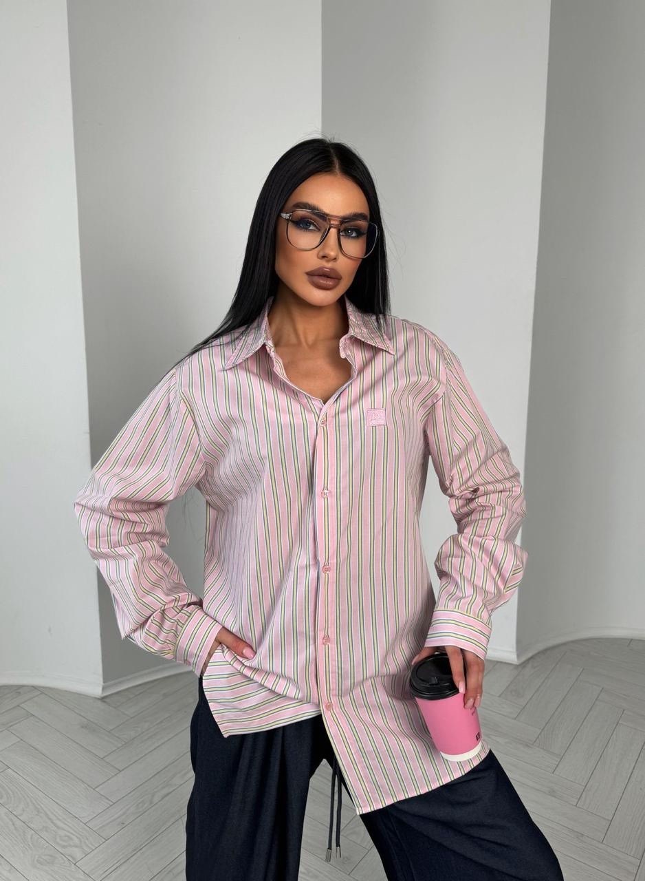 хлопковая рубашка в полоску оверсайз cosmo brand,рубашка свободного кроя,рубашка женская,рубашка розовая,рубашка прямая свободного кроя