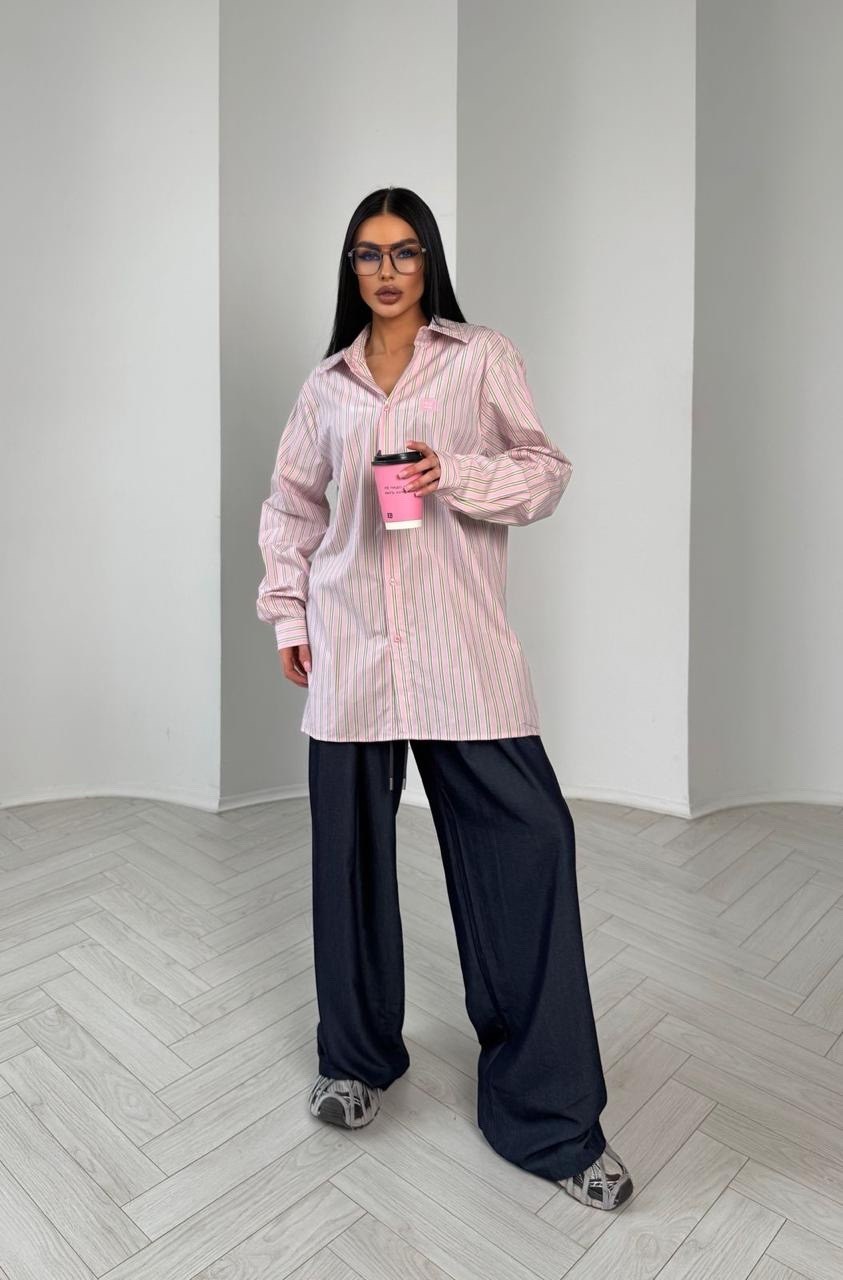 хлопковая рубашка в полоску оверсайз cosmo brand,рубашка свободного кроя,рубашка женская,рубашка розовая,рубашка прямая свободного кроя
