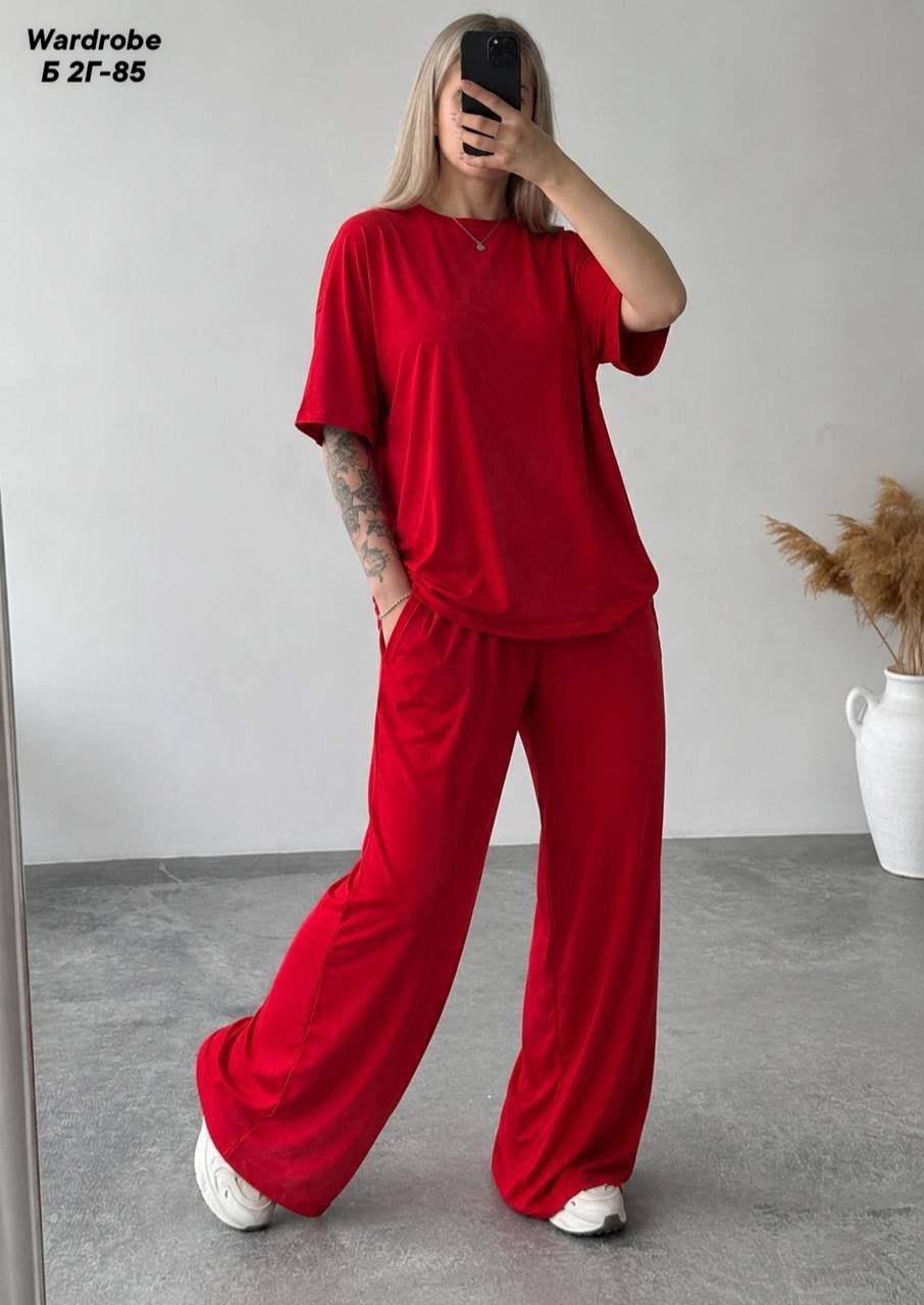 костюм брючный с футболкой 403red,костюм женский,летние брючные костюмы,стильные костюмы,костюм с брюками
