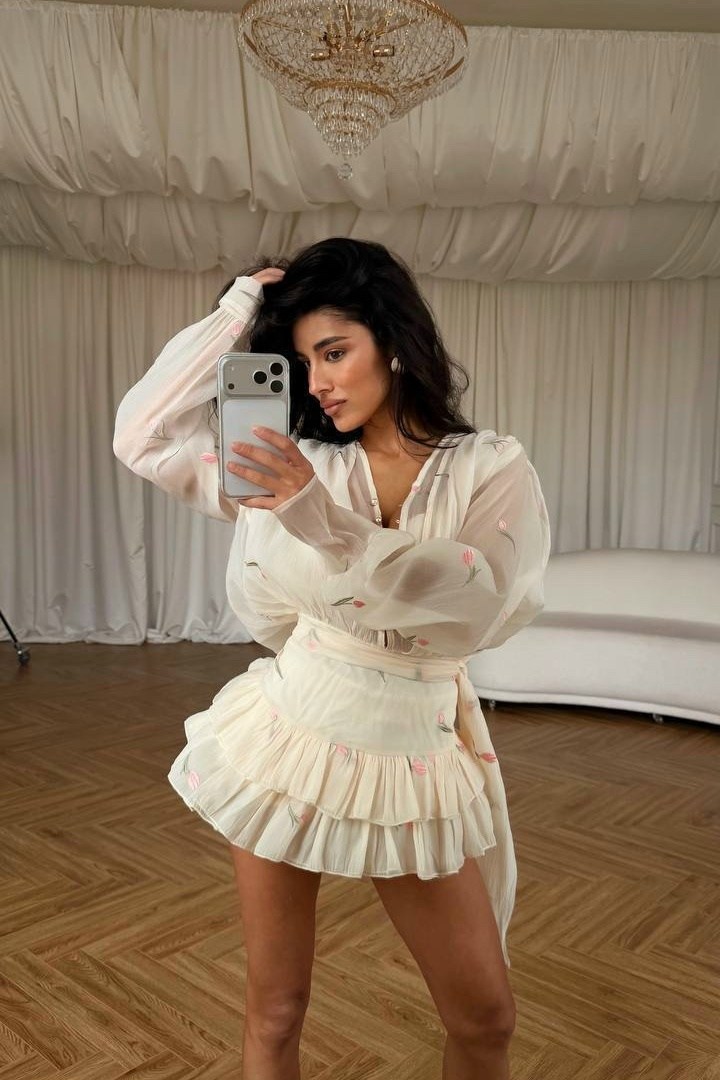 костюм летний юбка и блузка с воланами муслиновая herstyle 326251308,блузка женская,рубашка женская с рюшами,платье стильное,женская кофта