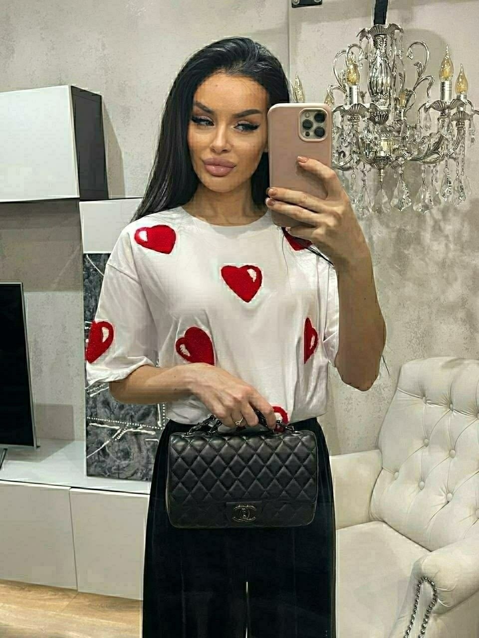 женская футболка,женская футболка оверсайз,футболка оверсайз с сердцами,женская кофта,футболка оверсайз с сердечками