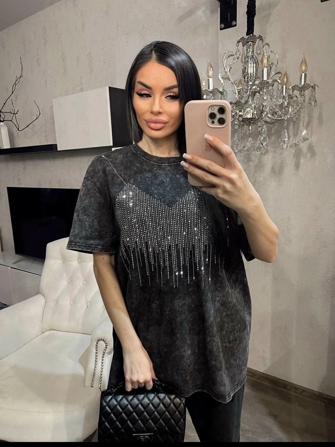 футболка варенка,женская футболка,футболка оверсайз со стразами fashion lux,стильная футболка,модная кофта