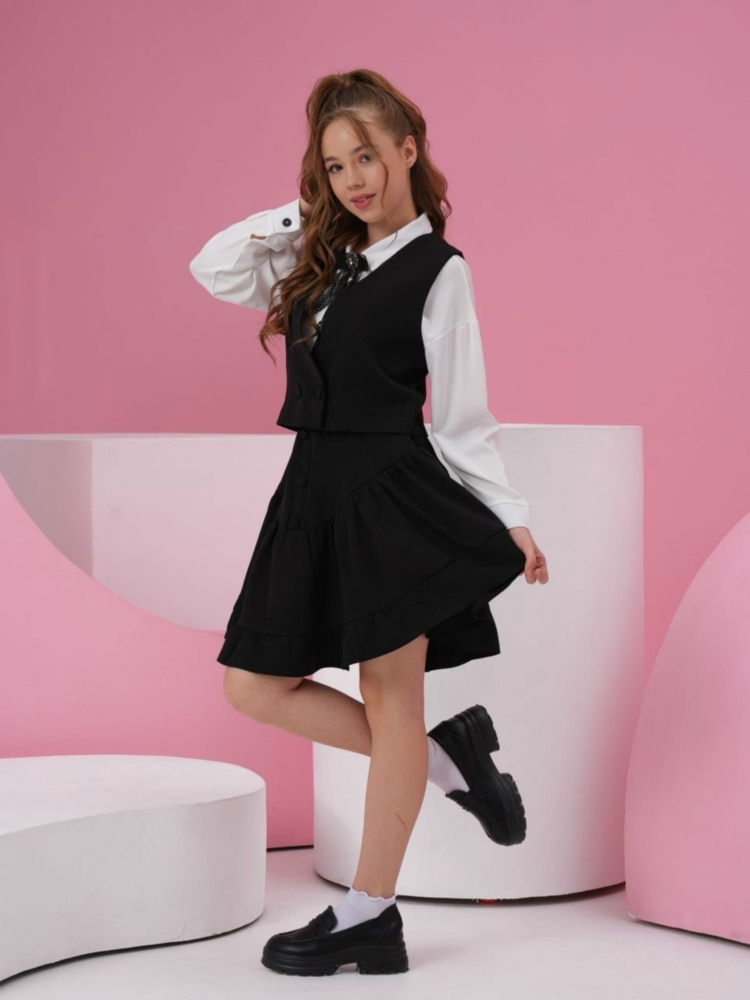 школьный костюм двойка с юбкой и жилетом sheng yuan fashion,костюм школьный с юбкой и жилетом,школьный костюм двойка с юбкой и жилетом blacknina,жилет и юбка,жилет школьный для девочки из костюмной тк