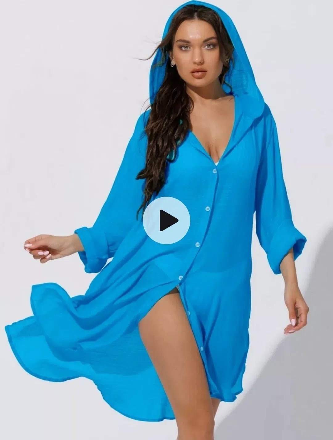 туника пляжная летняя накидка на купальник оверсайз рубашка sundresslove цвет морская волна,туника пляжная женская,туника женский пляжный длинный хлопок полиэстер тиффани,пляжная туника,накидка пляжна