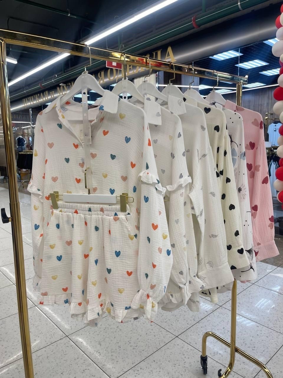 пижама женская,костюм молочный,женский костюм,костюм из муслина