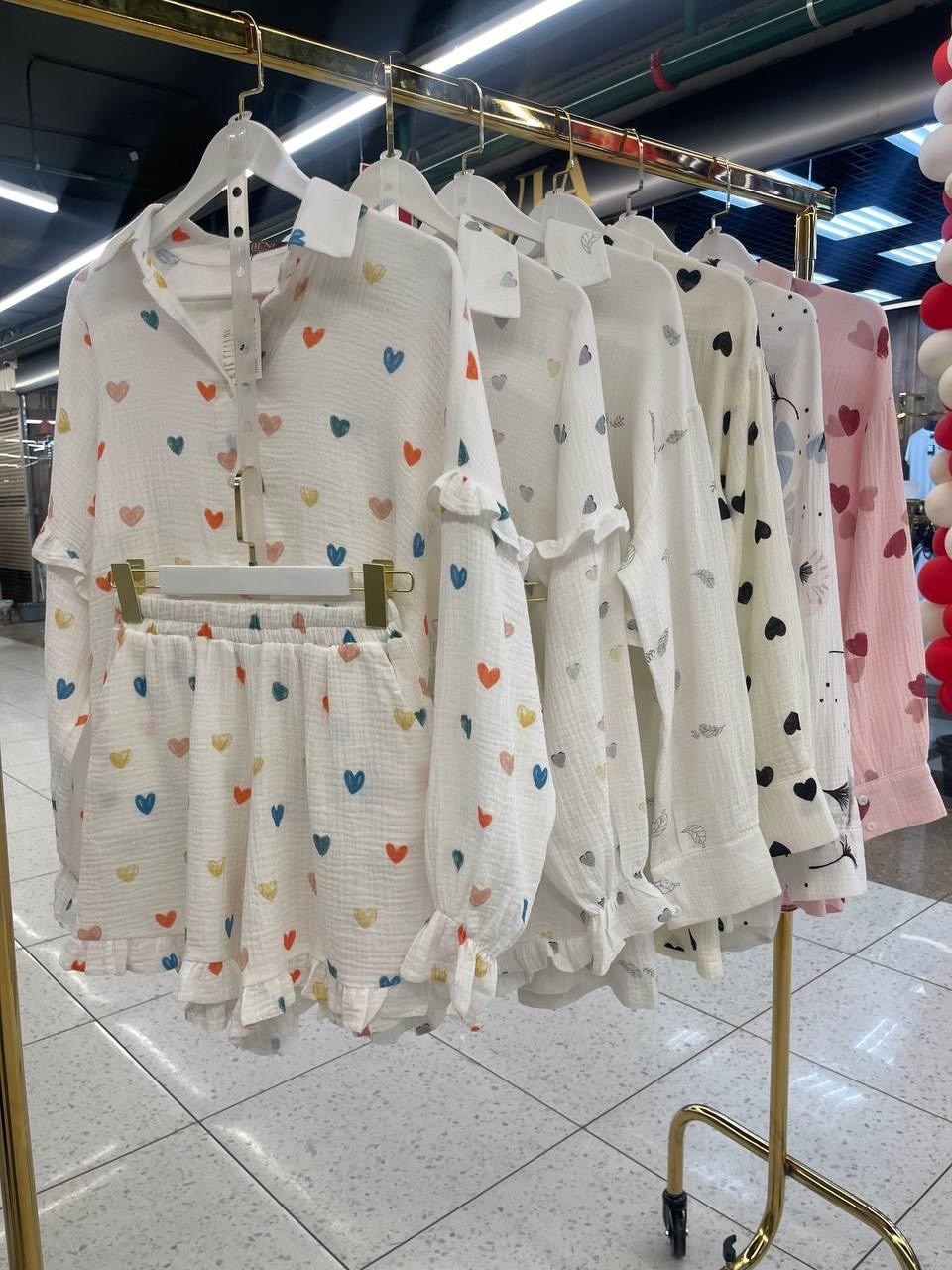 пижама женская,костюм молочный,женский костюм,костюм из муслина